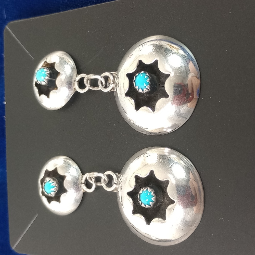 Vintage Navajo Shadowbox Sterling Silver and Turquoise Dangle Earrings - Picture 12 of 12
